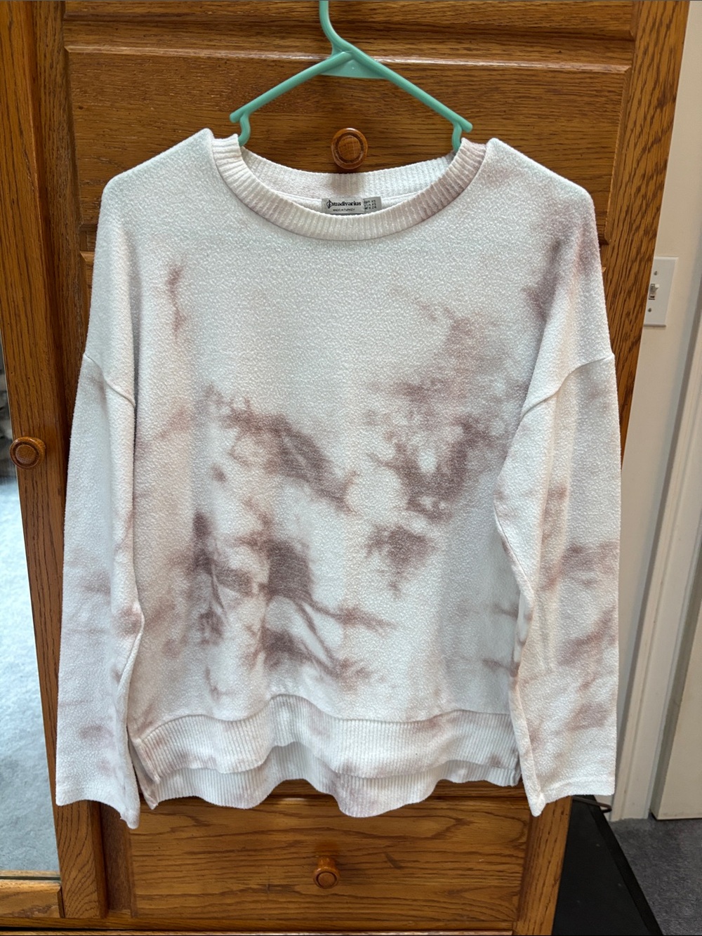 stradivarius Cream & Light Brown Tie-Dye Crewneck Sweater